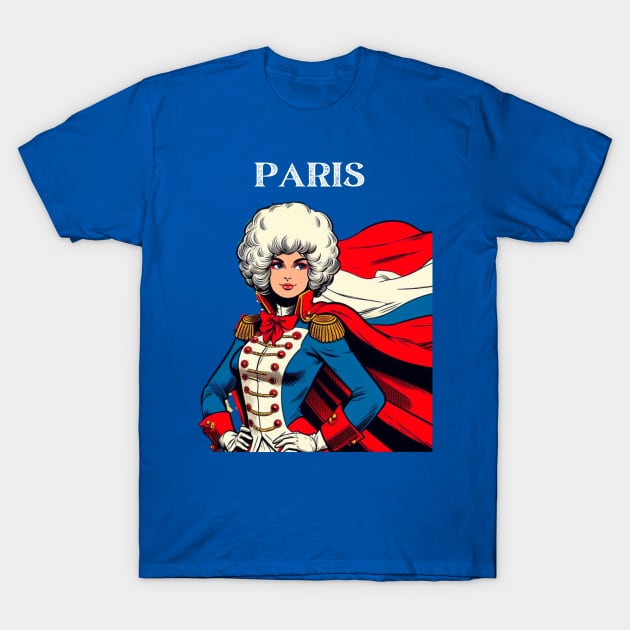 Paris France Female Comic Book Superhero T-Shirt by Woodpile